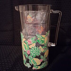 New Lilly Pulitzer Floral Make Lemonade Pitcher and Cup Set of 4 GWP No Box